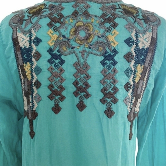 Johnny Was x Sundance Mila Embroidered Tunic Blouse Teal Blue Size Large EUC - Picture 3 of 14